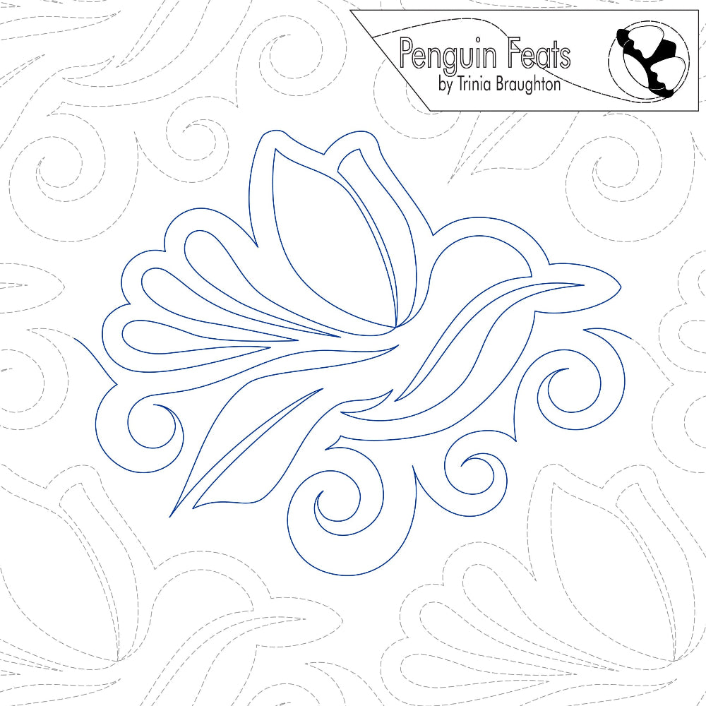 humming bird design in blue line with 'Penguin Feats' branding on a white background