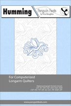 Design for computerized longarm quilters with a blue humming bird on a light blue background