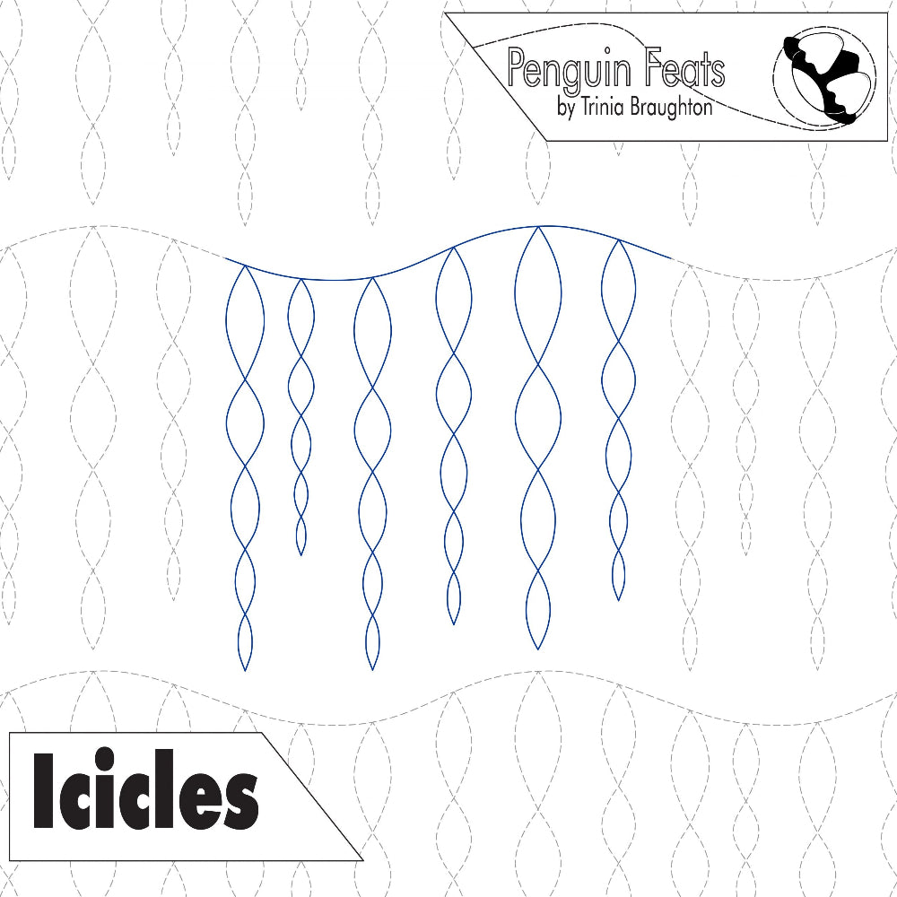 Design of icicles with 'Penguin Feats' branding at the top