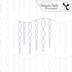 Quilting design with wavy lines on a white background, featuring the brand 'Penguin Feats' by Trinia Braughton.