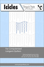 Pattern sheet for 'Icicles' by Penguin Feats with blue and gray design on a light blue background.