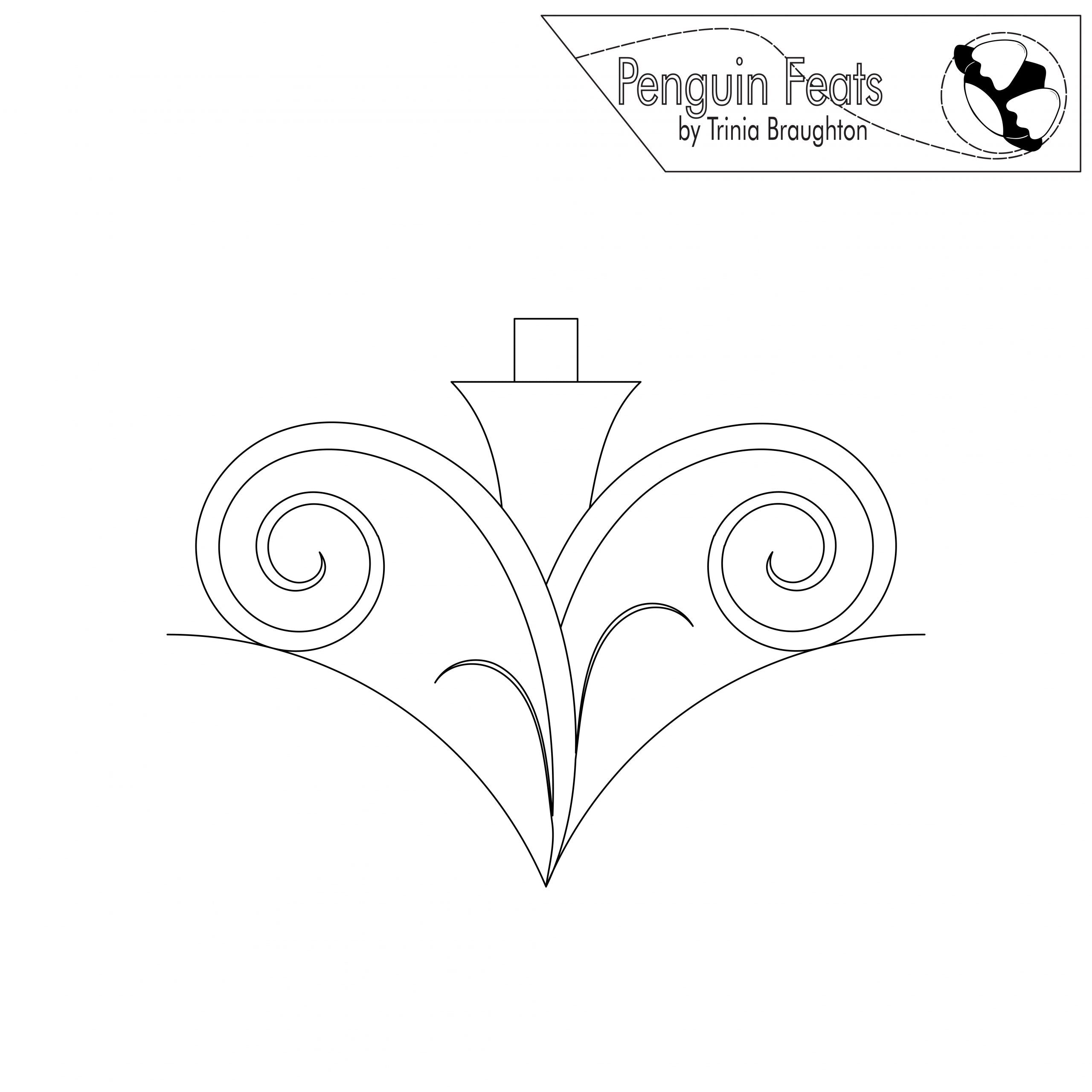 Decorative line drawing with swirling patterns on a white background, featuring the 'Penguin Feats' logo.