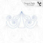 Design with geometric patterns and 'Penguin Feats' branding on a white background