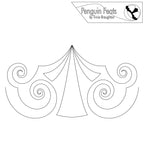 Black and white design of a circus tent with swirling patterns, credited to 'Penguin Feats by Trina Braughton'.