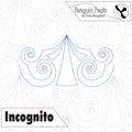 Design with 'Incognito' text and spider web pattern, featuring 'Penguin Feats' by Trinia Braughton.