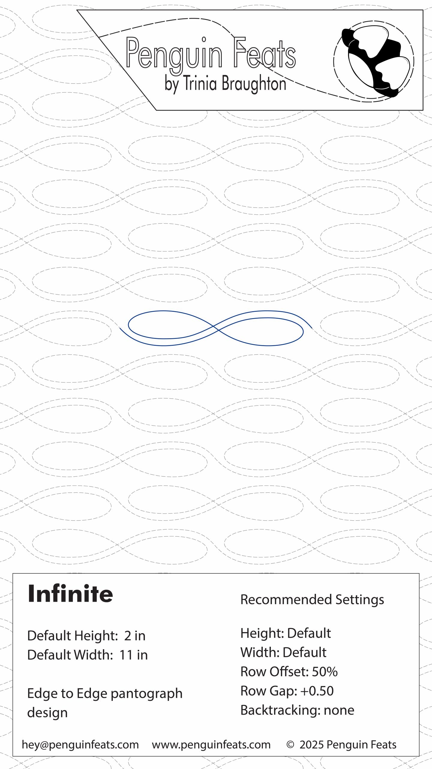Penguin Feats Infinite setting sheet with design and branding information.