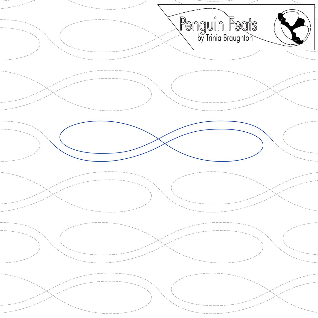 Continuous line design of infinity symbol with wavy lines and 'Penguin Feats' branding.