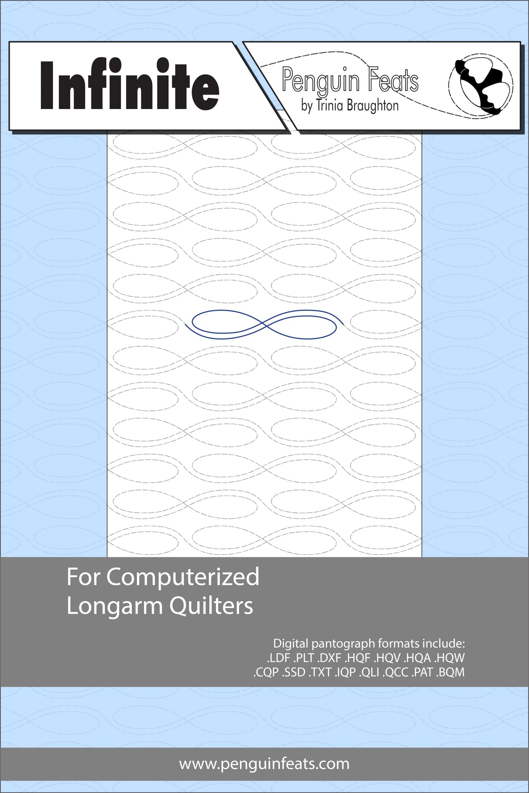 Design sheet for 'Infinite' by Penguin Feats with a blue and gray design.
