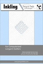 Inkling Penguin Feats pattern sheet for computerized longarm quilters with a blue and gray design on a white background.