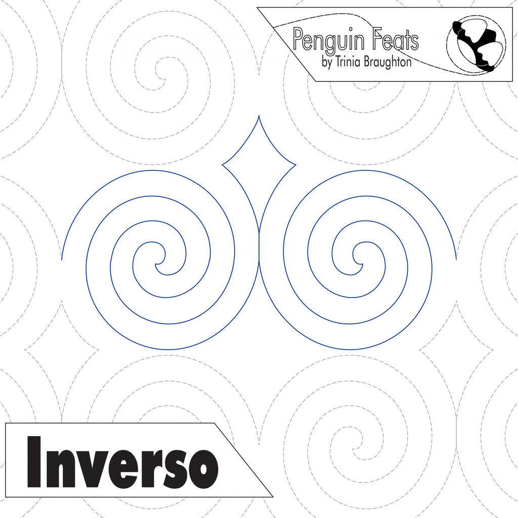 Pattern of concentric circles with 'Penguin Feats' and 'Inverso' text on a white background