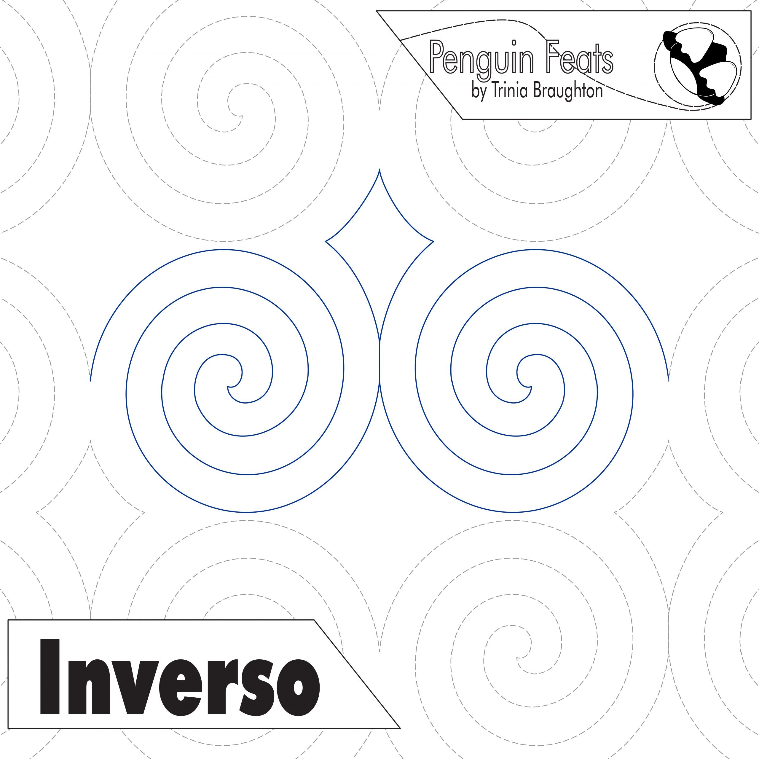 Pattern of concentric circles with 'Penguin Feats' and 'Inverso' text on a white background