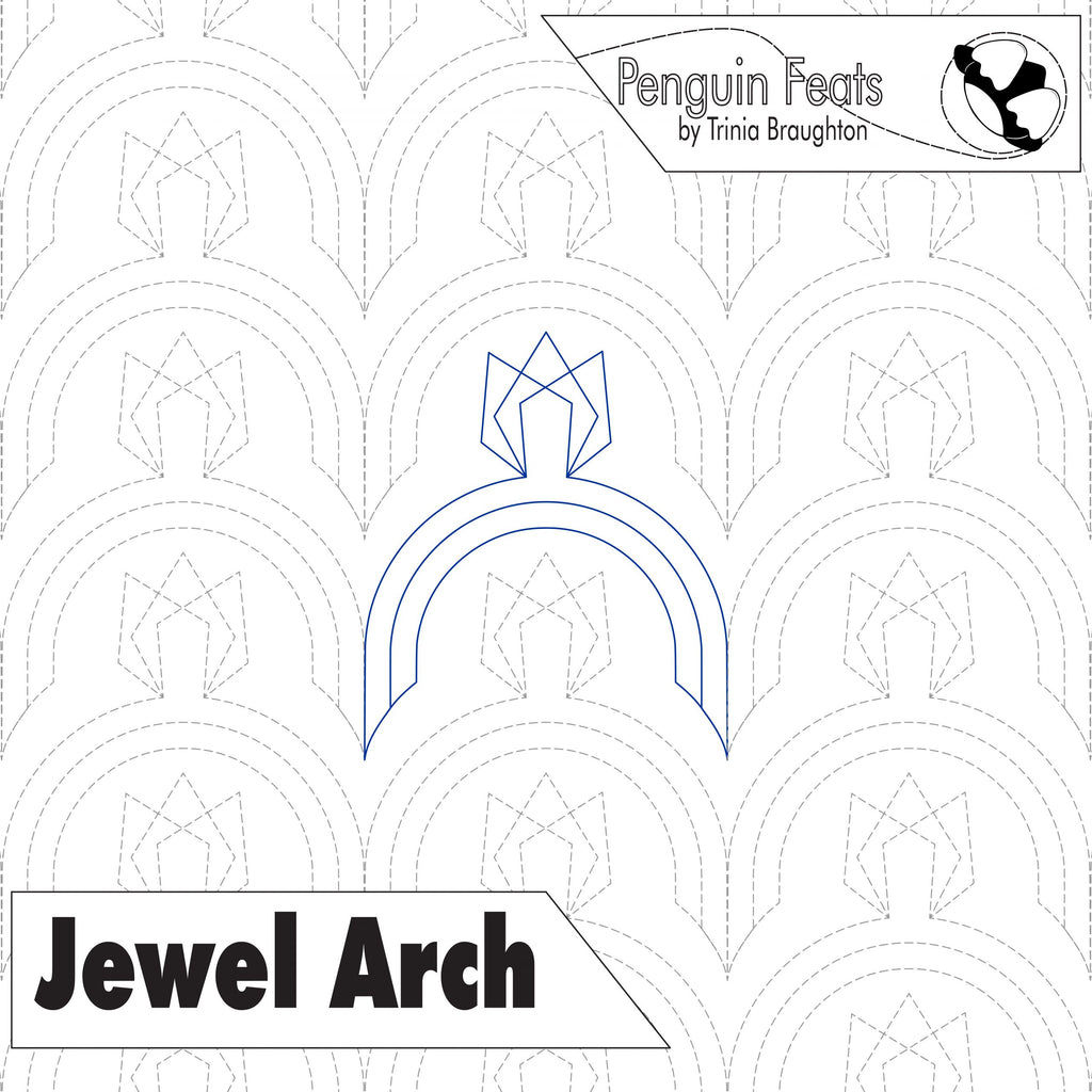 Design of a geometric arch pattern with 'Penguin Feats' branding at the top.