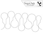 Pattern of overlapping keyhole outlines with 'Penguin Feats' branding at the top.