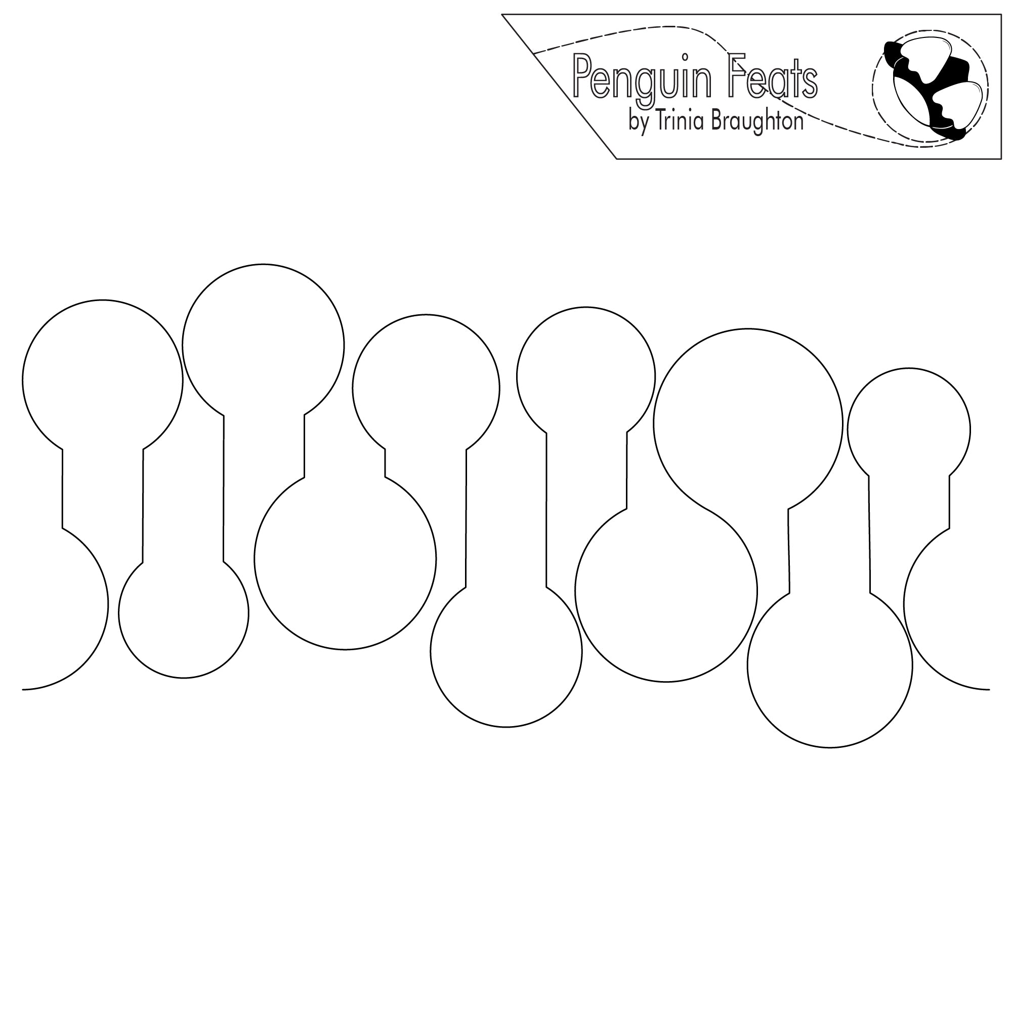 Pattern of overlapping keyhole outlines with 'Penguin Feats' branding at the top.