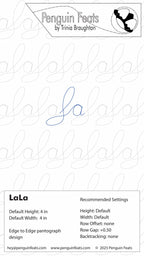 Penguin Feats LaLa scripted letters edge to edge with design details and branding information.