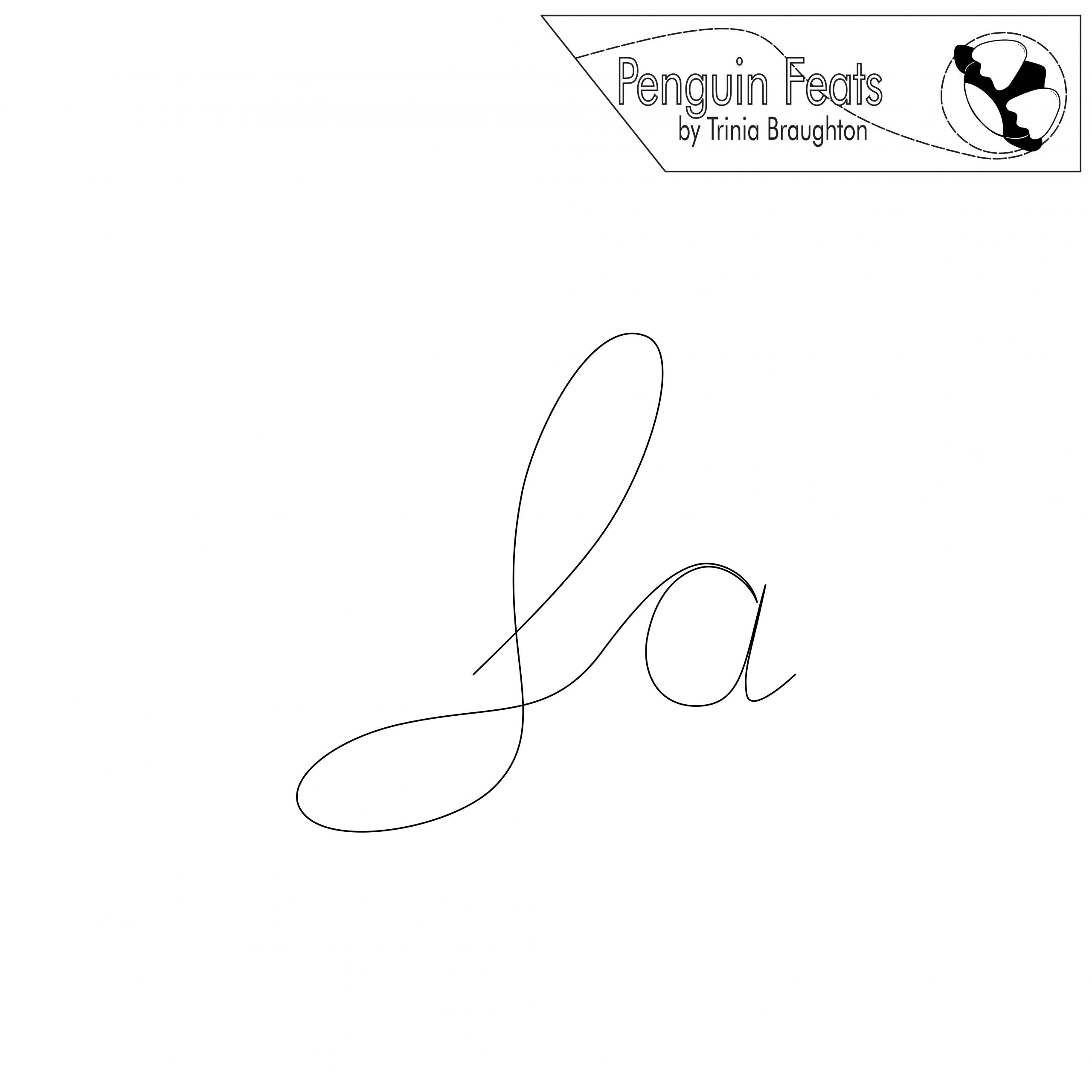 Signature-style 'lala' with 'Penguin Feats by Trina Braughton' logo at the top.