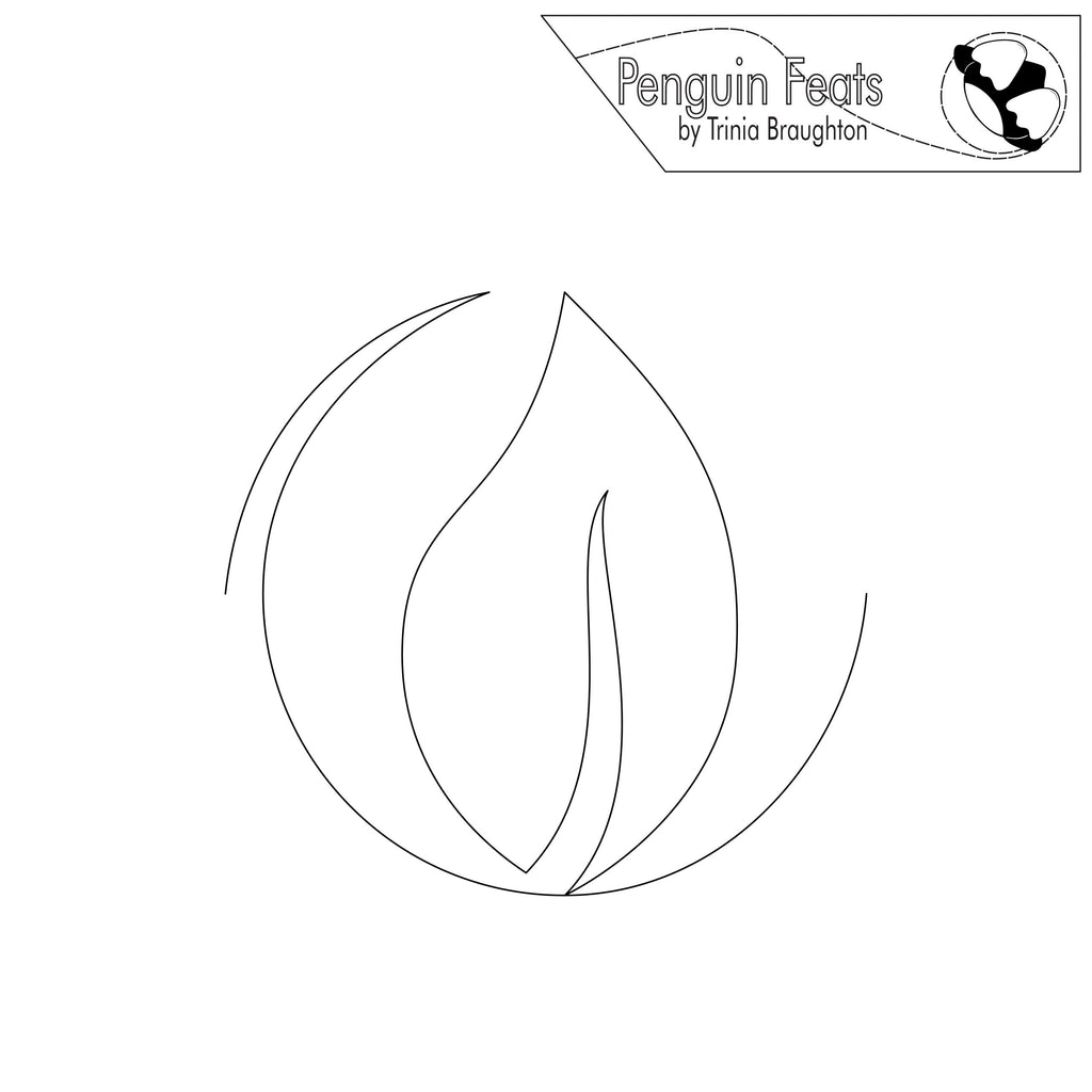 Outline of a leaf with 'Penguin Feats by Trinia Braughton' logo at the top.