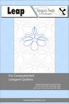 Longarm Quilting design pattern with 'Leap' branding on a light blue background