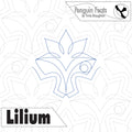 Design of a flower-like shape with 'Lilium' branding on a patterned background