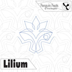 Design of a flower-like shape with 'Lilium' branding on a patterned background