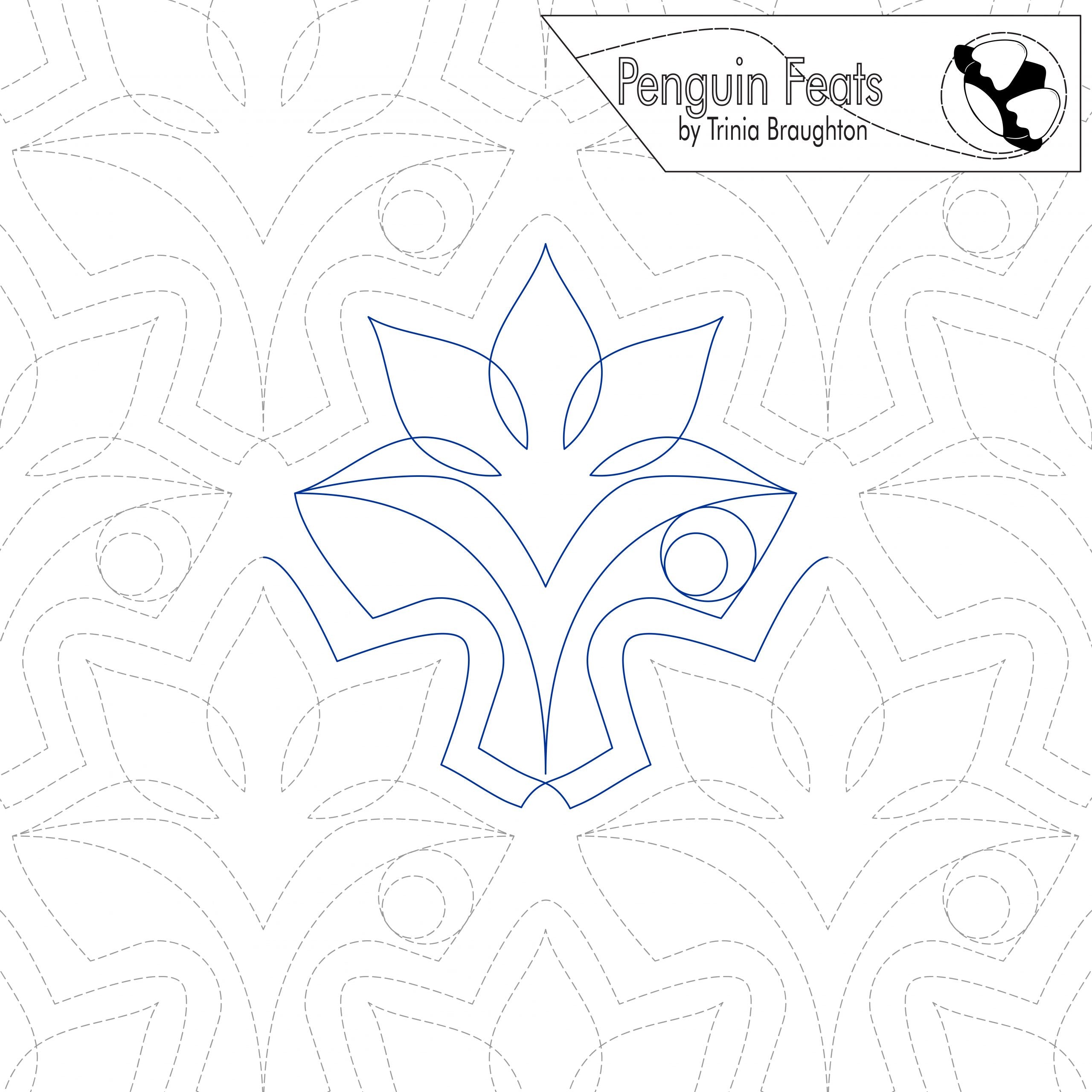 Outline of a lily inspired design on a white background with 'Penguin Feats' branding.