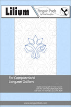 Design sheet for computerized longarm quilters with a blue and gray color scheme.