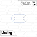 Continuous line design of chain links with 'Penguin Feats' branding and 'Linking' text.