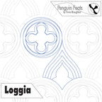 Quilting design with geometric patterns and 'Penguin Feats' branding.
