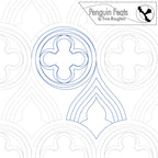 Quilting pantograph with geometric patterns and 'Penguin Feats' branding.