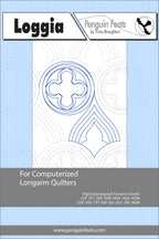 Pattern for computerized longarm quilters with a blue geometric design on a white background.