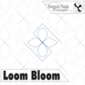 Quilting design with geometric pattern and 'Loom Bloom' branding.