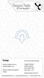 Design card for 'Loop' pattern by Penguin Feats with geometric design and branding information.