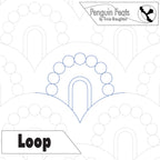 Quilting design with 'Loop' pattern and 'Penguin Feats' branding.