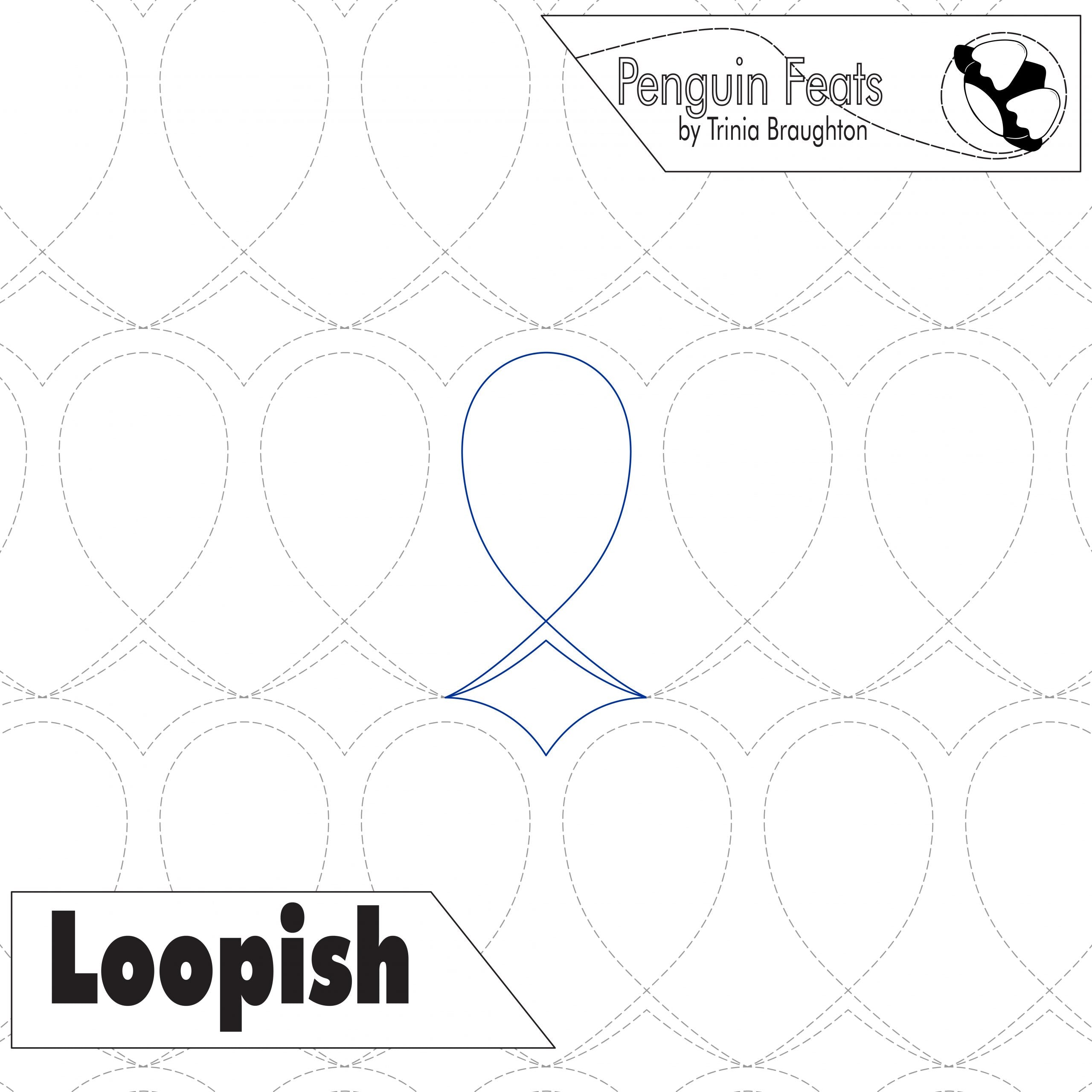 Patterned background with 'Penguin Feats' and 'Loopish' text, featuring a logo.