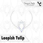 Design of a tulip with 'Loopish Tulip' text and 'Penguin Feats' branding on a white background.