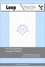 Design for computerized longarm quilters with a blue and gray border on a light blue background.