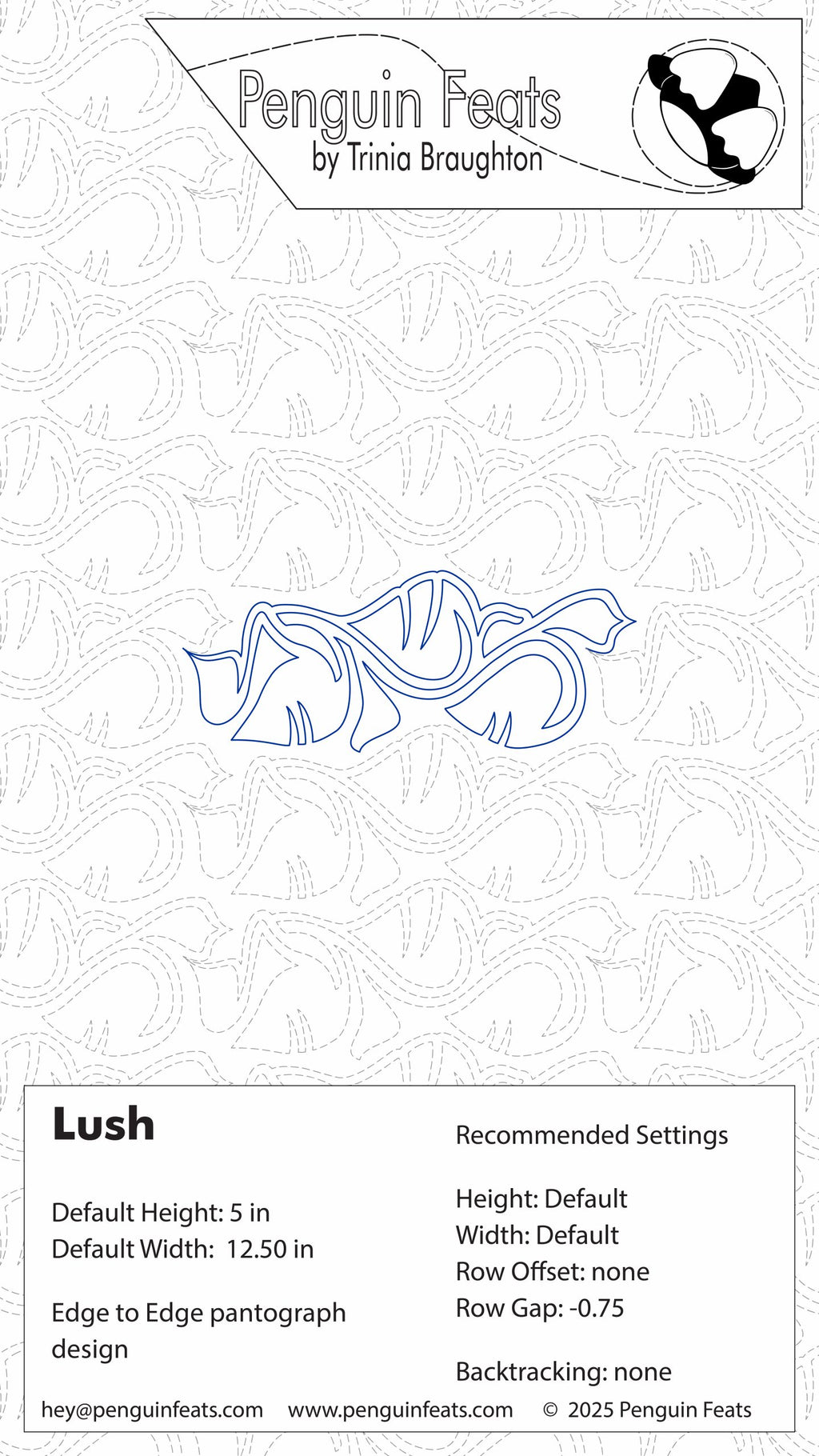 Design card for 'Lush' with text and branding on a light gray background