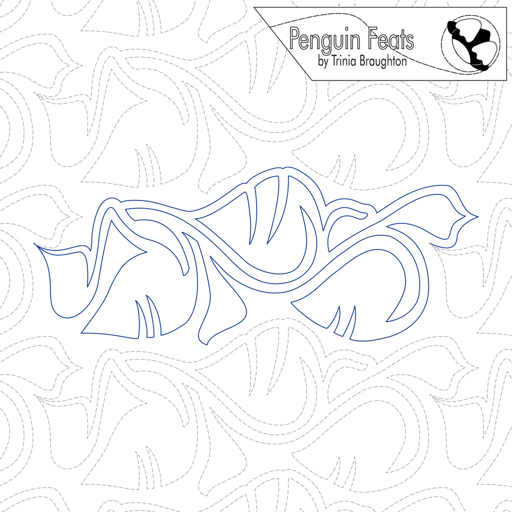 Outline of a leafy vine on a white background with 'Penguin Feats' branding.