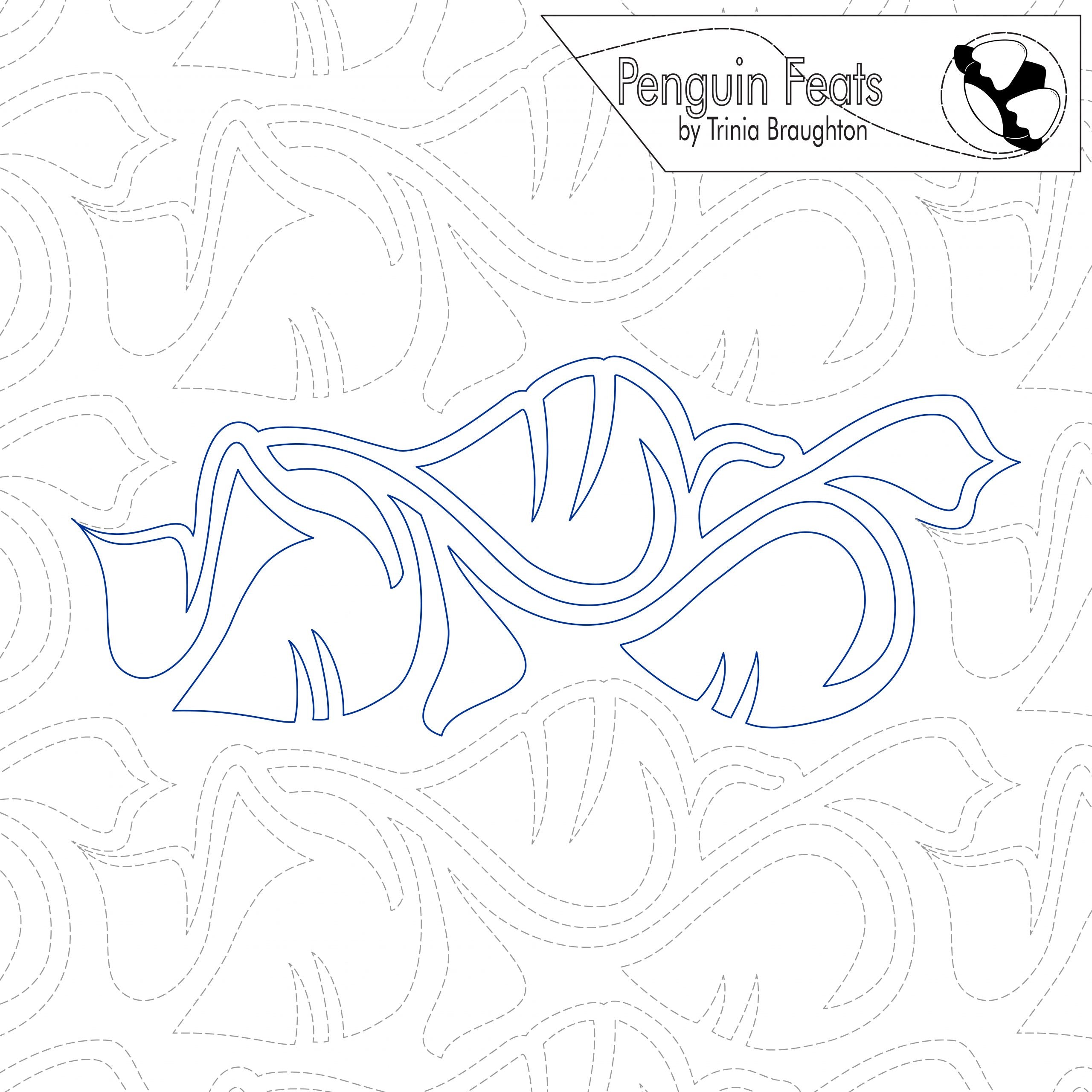 Outline of a leafy vine on a white background with 'Penguin Feats' branding.