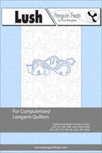 Design sheet for computerized longarm quilters with 'Lush' branding and product details.