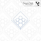 Continuous line pattern in blue with circles and a diamond shape, labeled 'Penguin Feats' by Trinia Braughton.