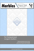 Pattern sheet for computerized longarm quilters with a geometric design on a light blue background.