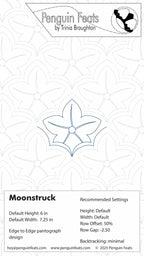 Moonstruck design sheet with settings and Penguin Feats branding 
