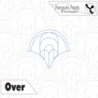 Patterned design with arches and 'Penguin Feats' branding on a white background