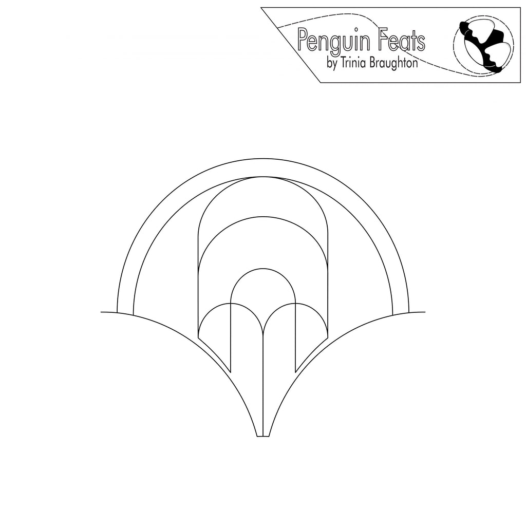 Outline of a rainbow with 'Penguin Feats by Trinia Braughton' logo at the top.