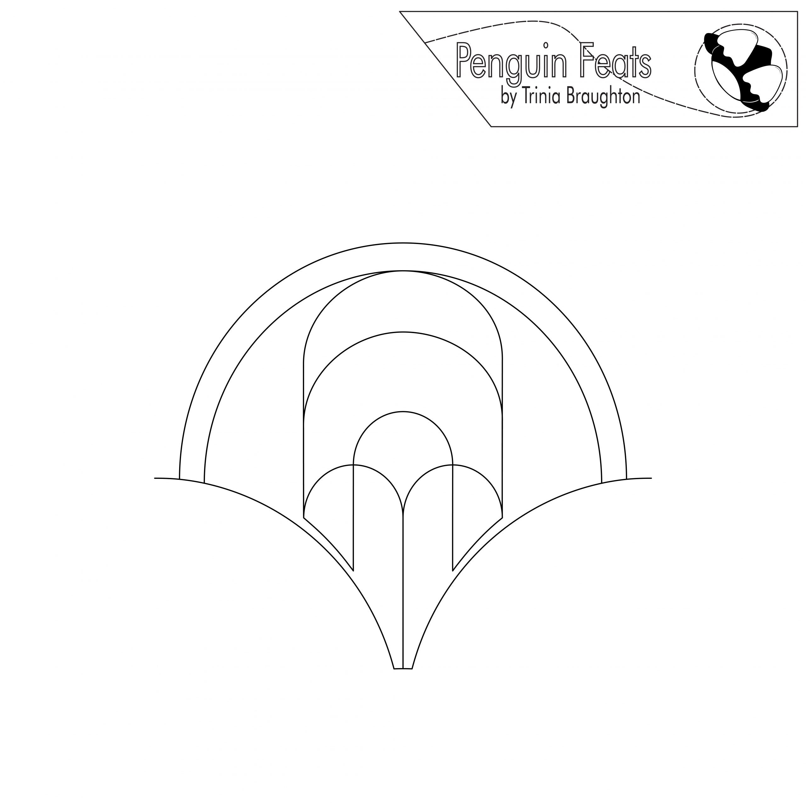Outline of a rainbow with 'Penguin Feats by Trinia Braughton' logo at the top.