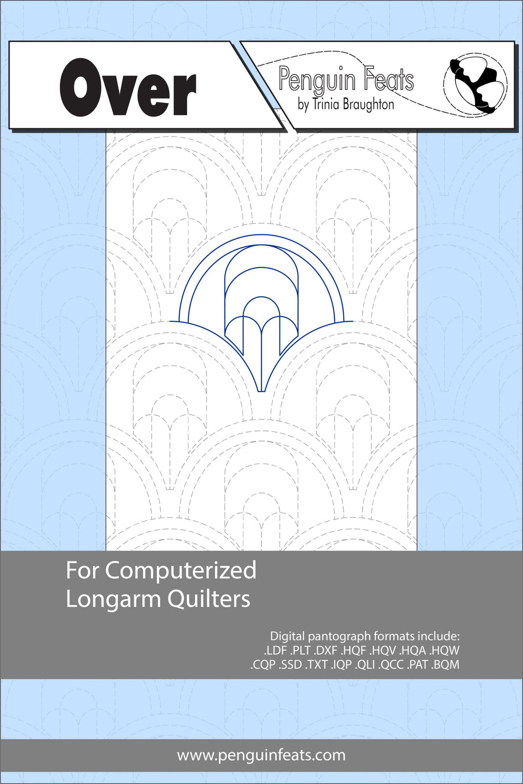 Quilting pattern sheet cover with geometric design on a light blue background