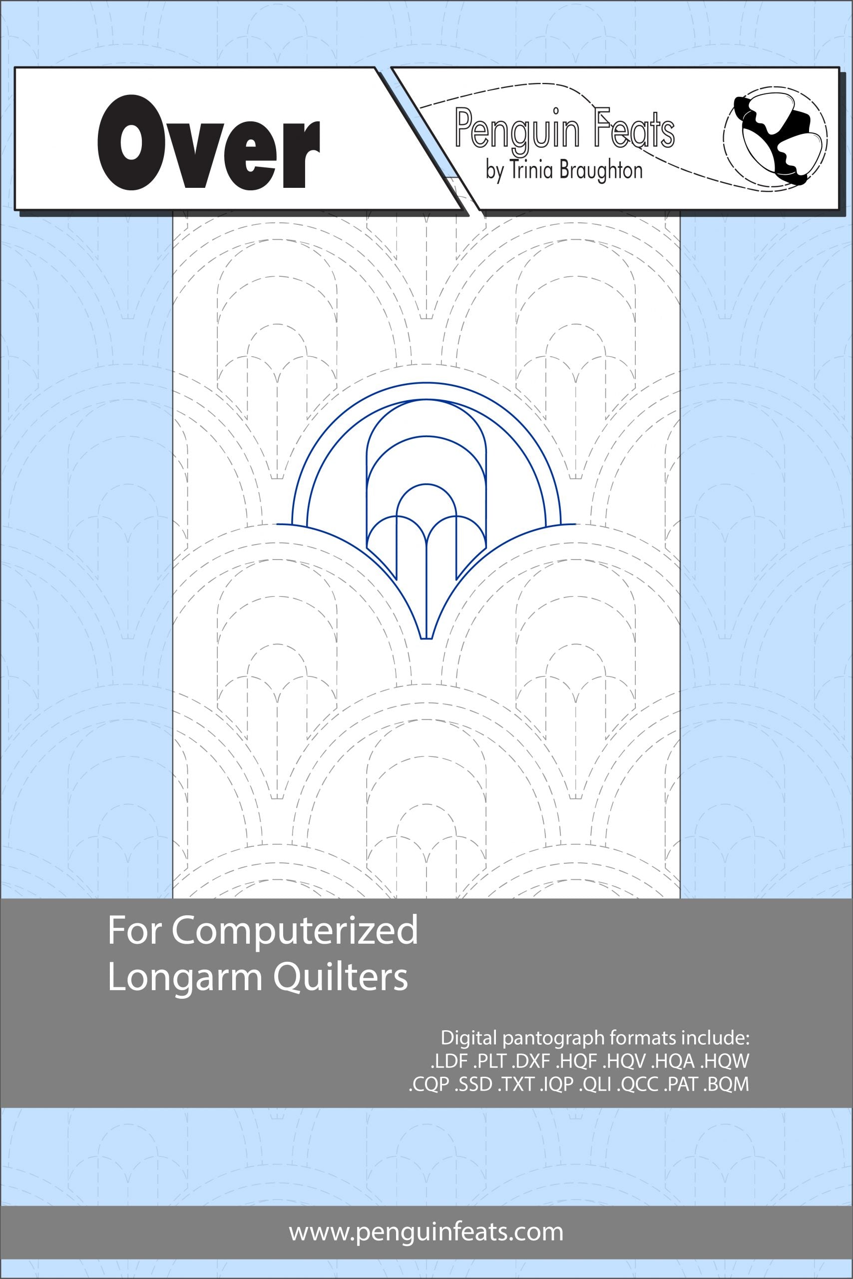 Quilting pattern sheet cover with geometric design on a light blue background