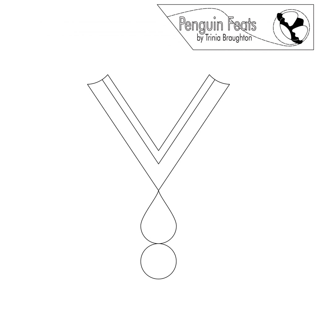 Outline of a pendant with drop and circle with 'Penguin Feats' logo at the top