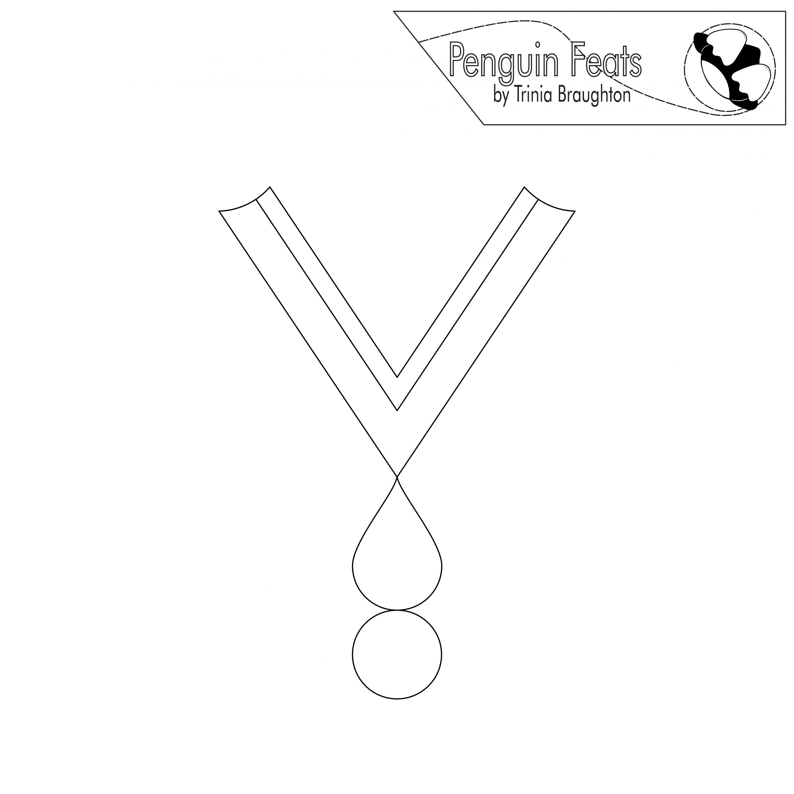 Outline of a pendant with drop and circle with 'Penguin Feats' logo at the top